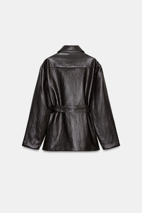 LONG FAUX LEATHER JACKET WITH BELT - Image 7