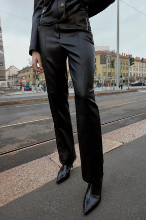 FLARE FAUX LEATHER TROUSERS