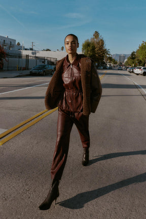 Elastic Waist Faux Leather