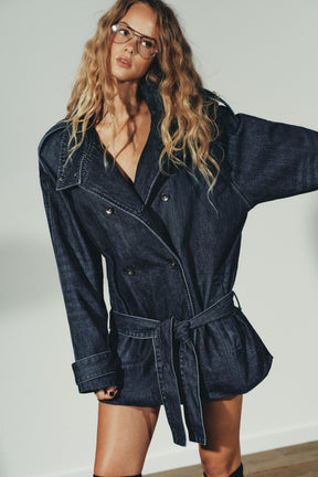 TRF BELTED DENIM MIDI JACKET - Image 4