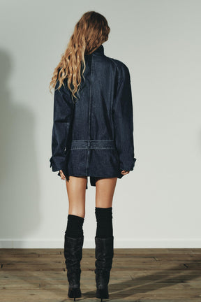 Jeans-Midijacke mit Gürtel