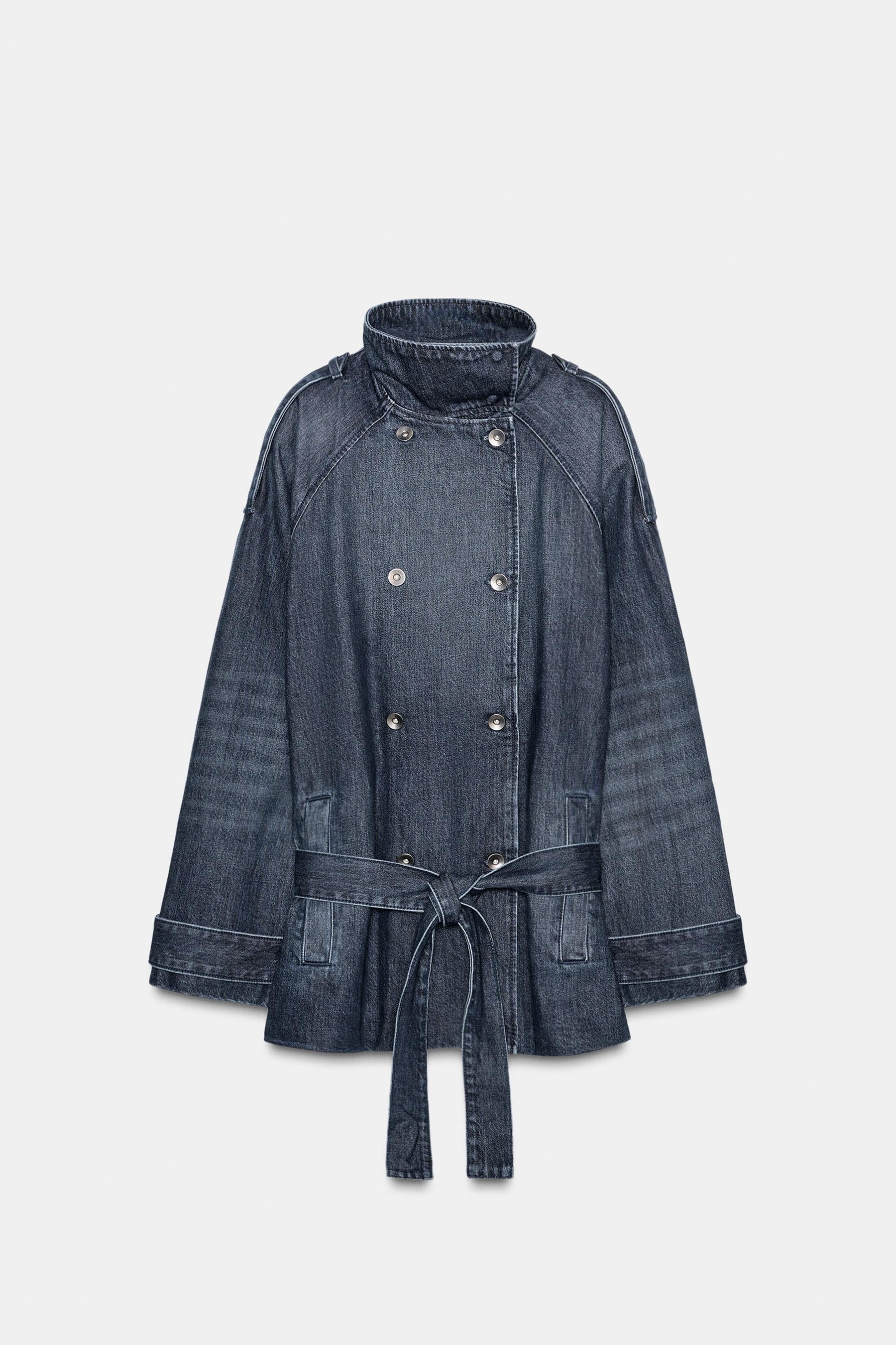 Jeans-Midijacke mit Gürtel