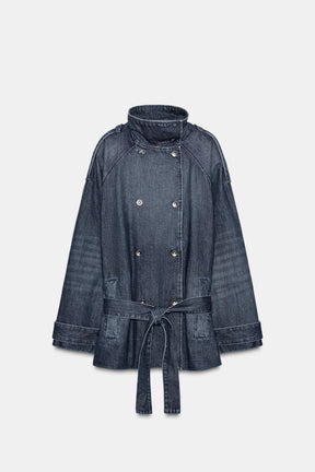 Jeans-Midijacke mit Gürtel