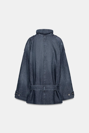 Jeans-Midijacke mit Gürtel
