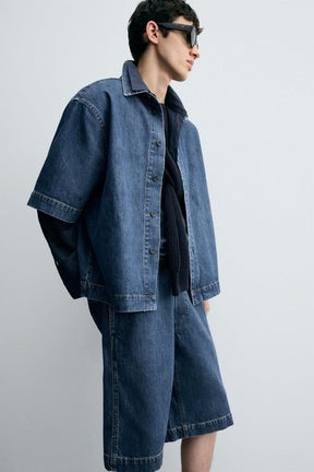 PLEATED RELAXED FIT DENIM BERMUDA SHORTS - Image 7