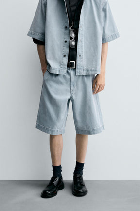 PLEATED RELAXED FIT DENIM BERMUDA SHORTS - Image 2