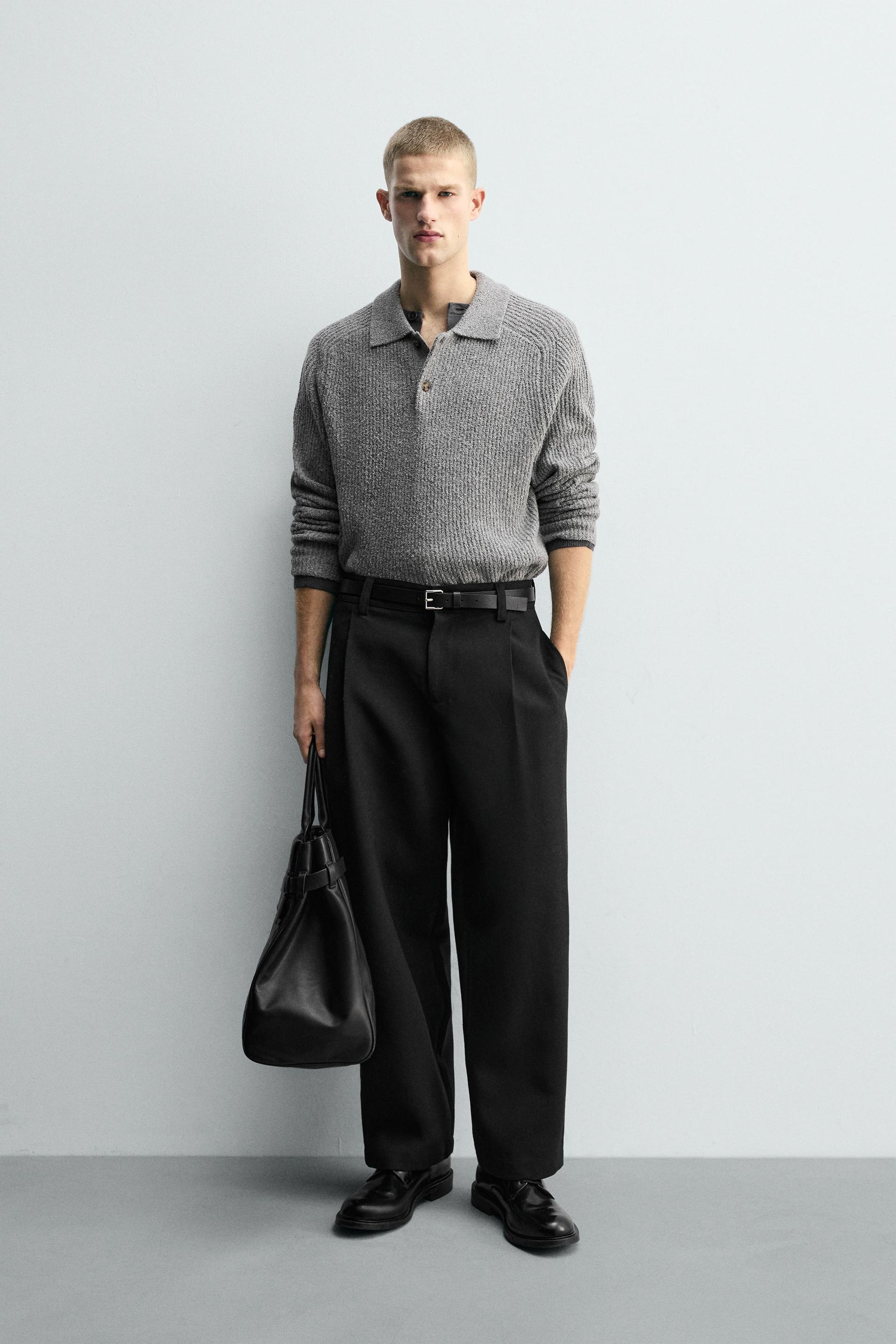 BOUCLÉ TEXTURED KNIT POLO SHIRT - Image 1