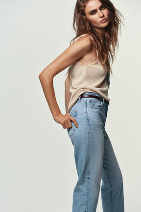 High-Waist Belted Mom Jeans