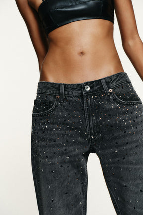 Rhinestone Straight Jeans