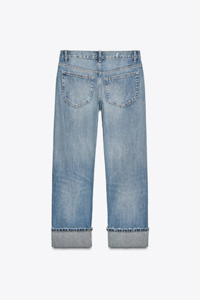 RIPPED STRAIGHT MID-WAIST JEANS