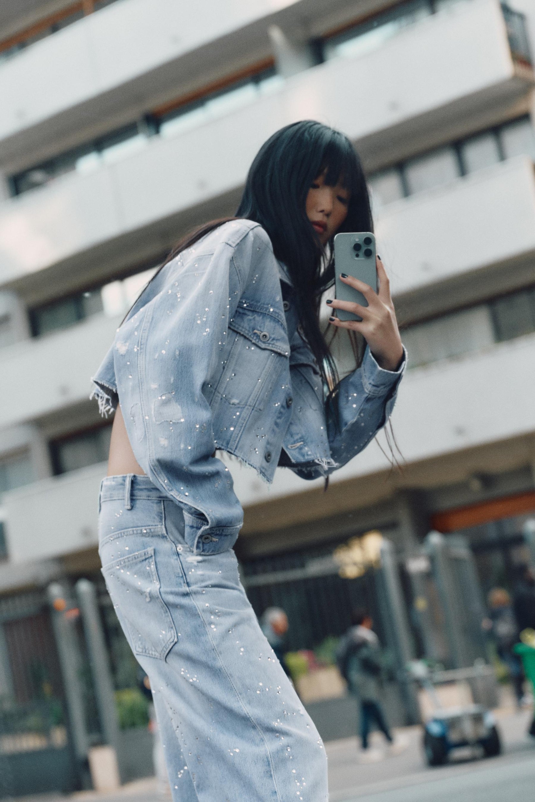 TRF STRASS CROP DENIM JACKET - Image 3