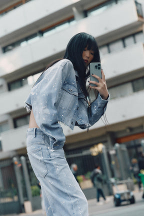 TRF STRASS CROP DENIM JACKET - Image 3