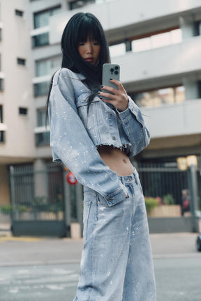 TRF STRASS CROP DENIM JACKET - Image 4