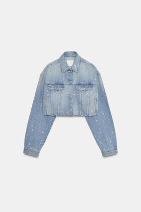 TRF STRASS CROP DENIM JACKET - Image 7
