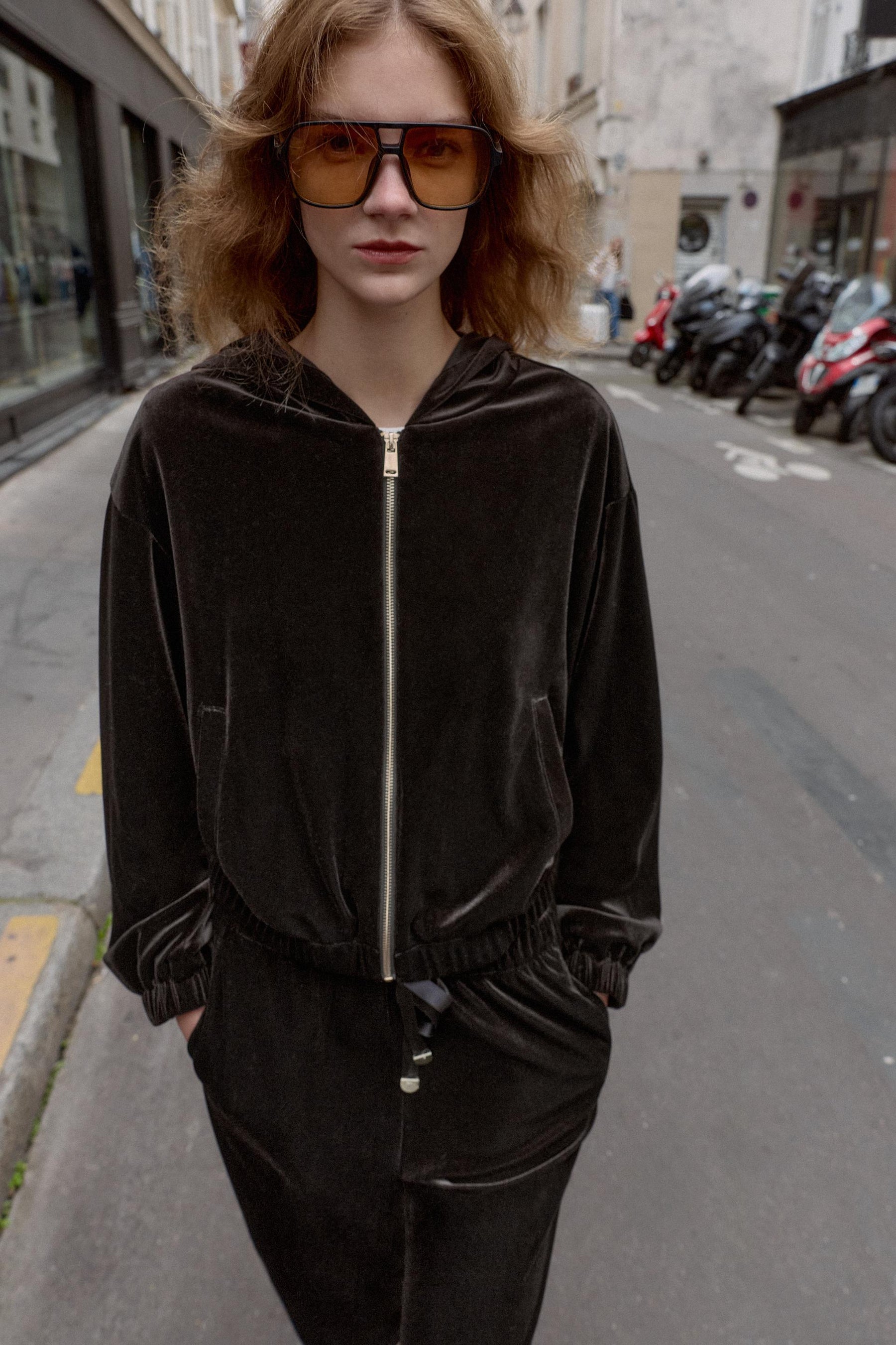 Samt-Hoodie-Jacke