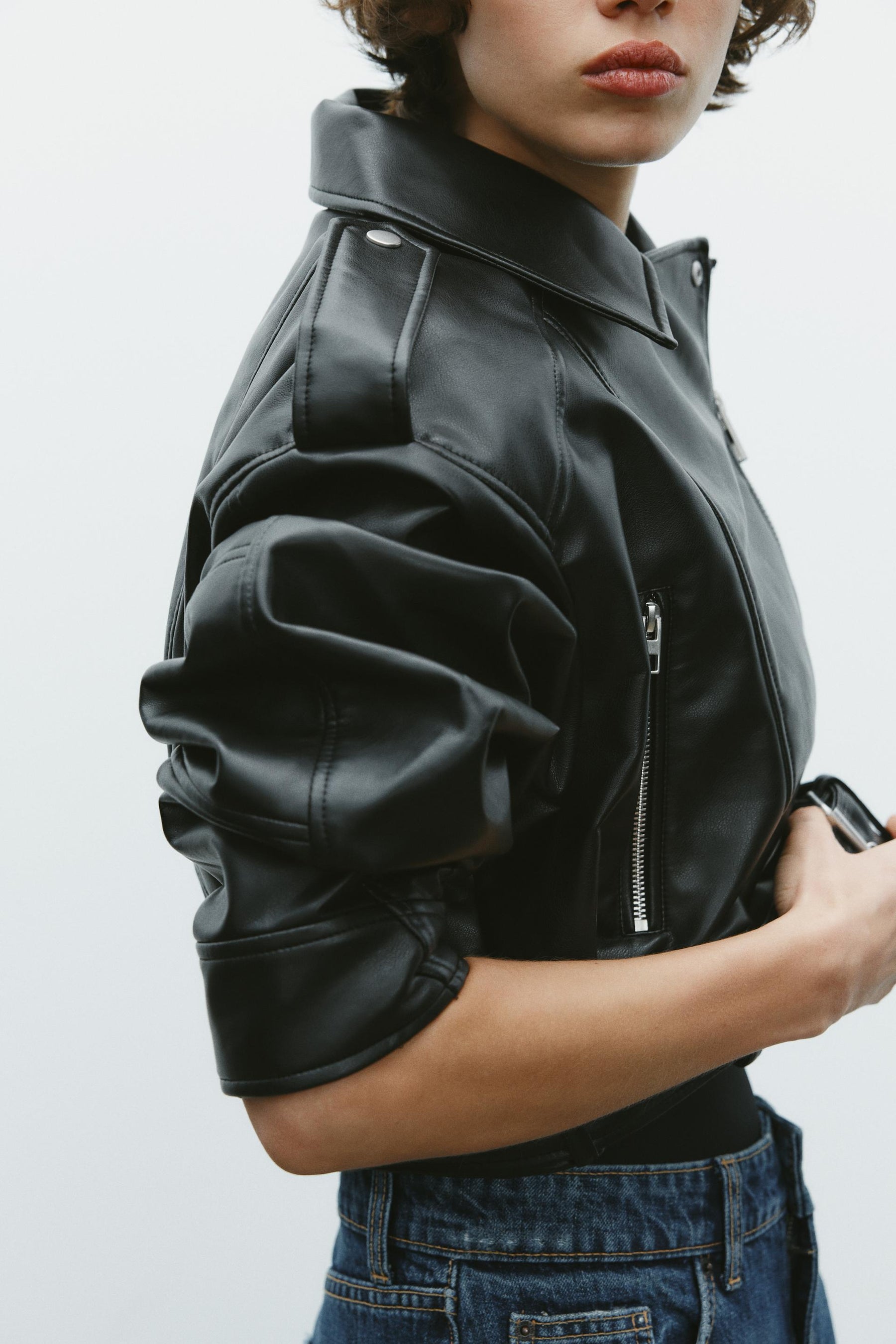Cropped Leather Biker Jacket