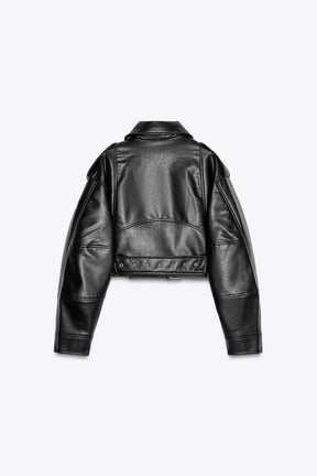 Cropped Leather Biker Jacket