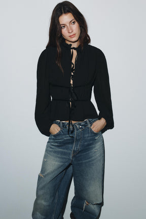 Velvet-Tie Georgette Blouse