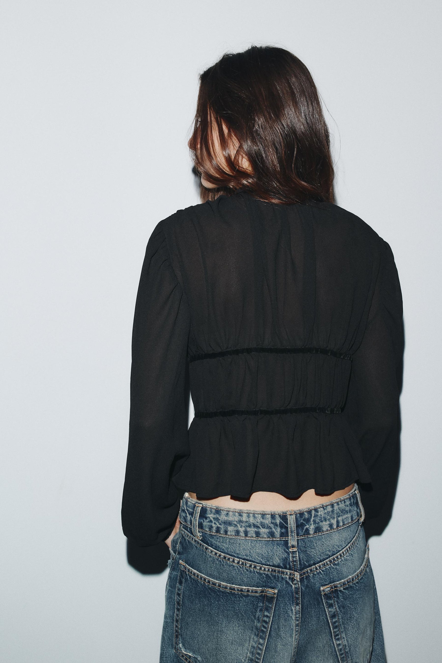 Velvet-Tie Georgette Blouse