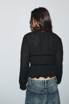 Velvet-Tie Georgette Blouse