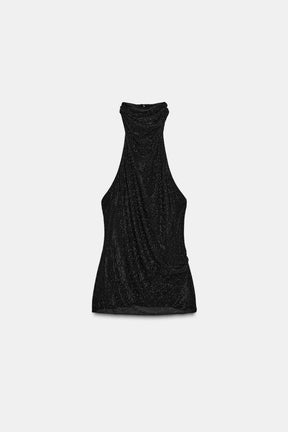 Rhinestone-Embellished Halter Top