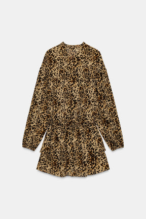 Animal Print Ruffled Dress