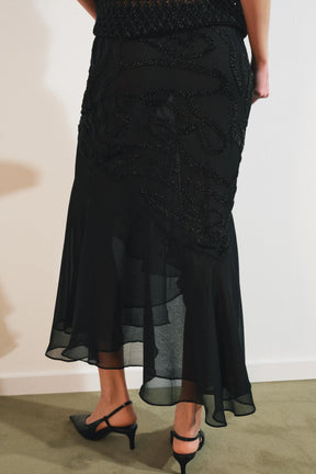 BEADED RUFFLE MIDI SKIRT