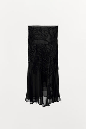BEADED RUFFLE MIDI SKIRT