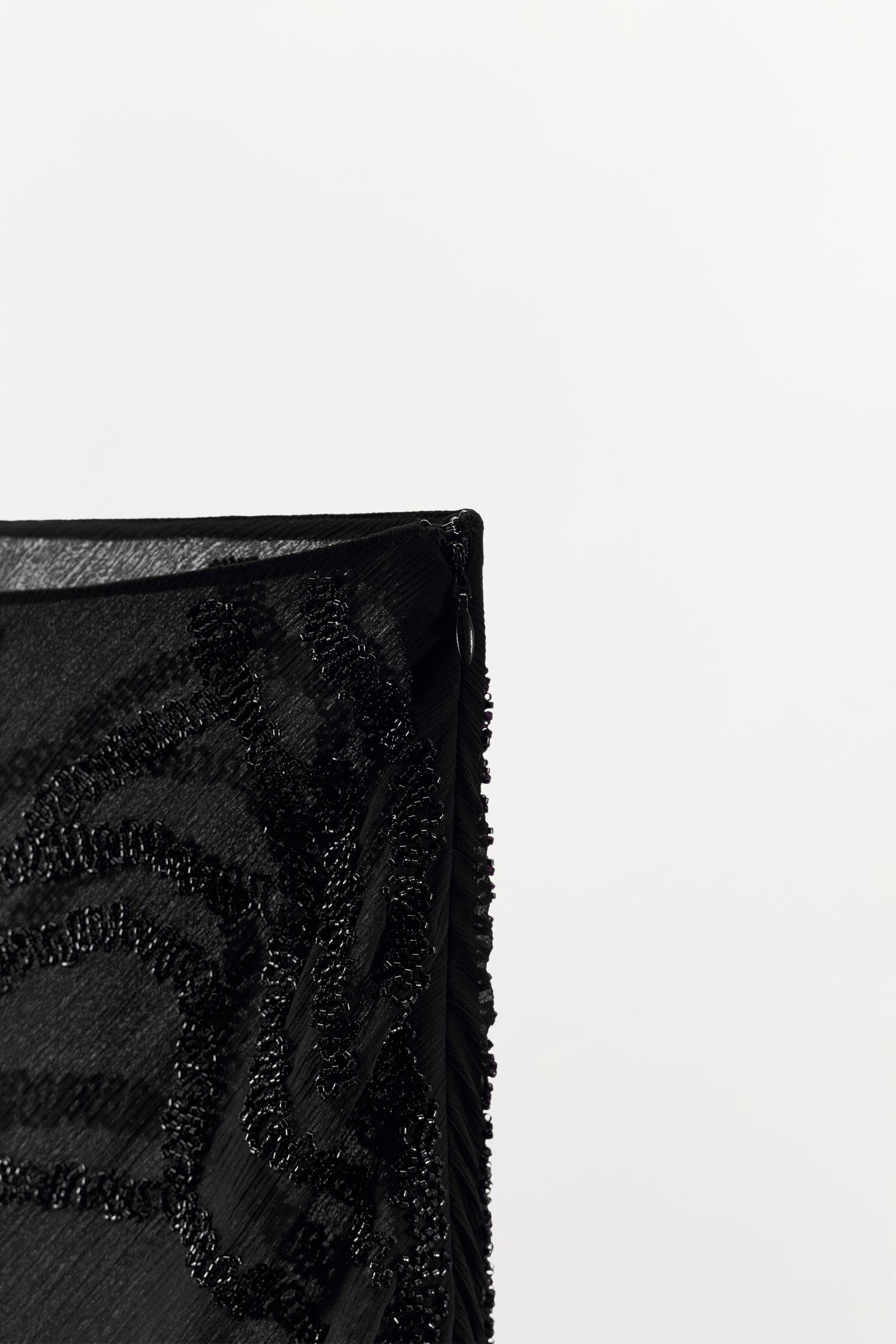 BEADED RUFFLE MIDI SKIRT