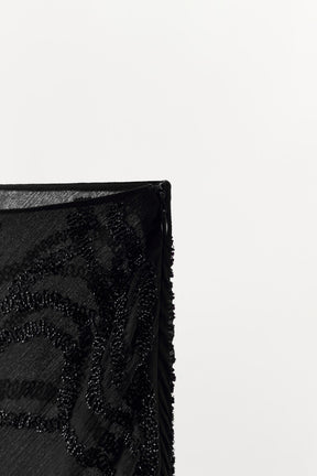 BEADED RUFFLE MIDI SKIRT