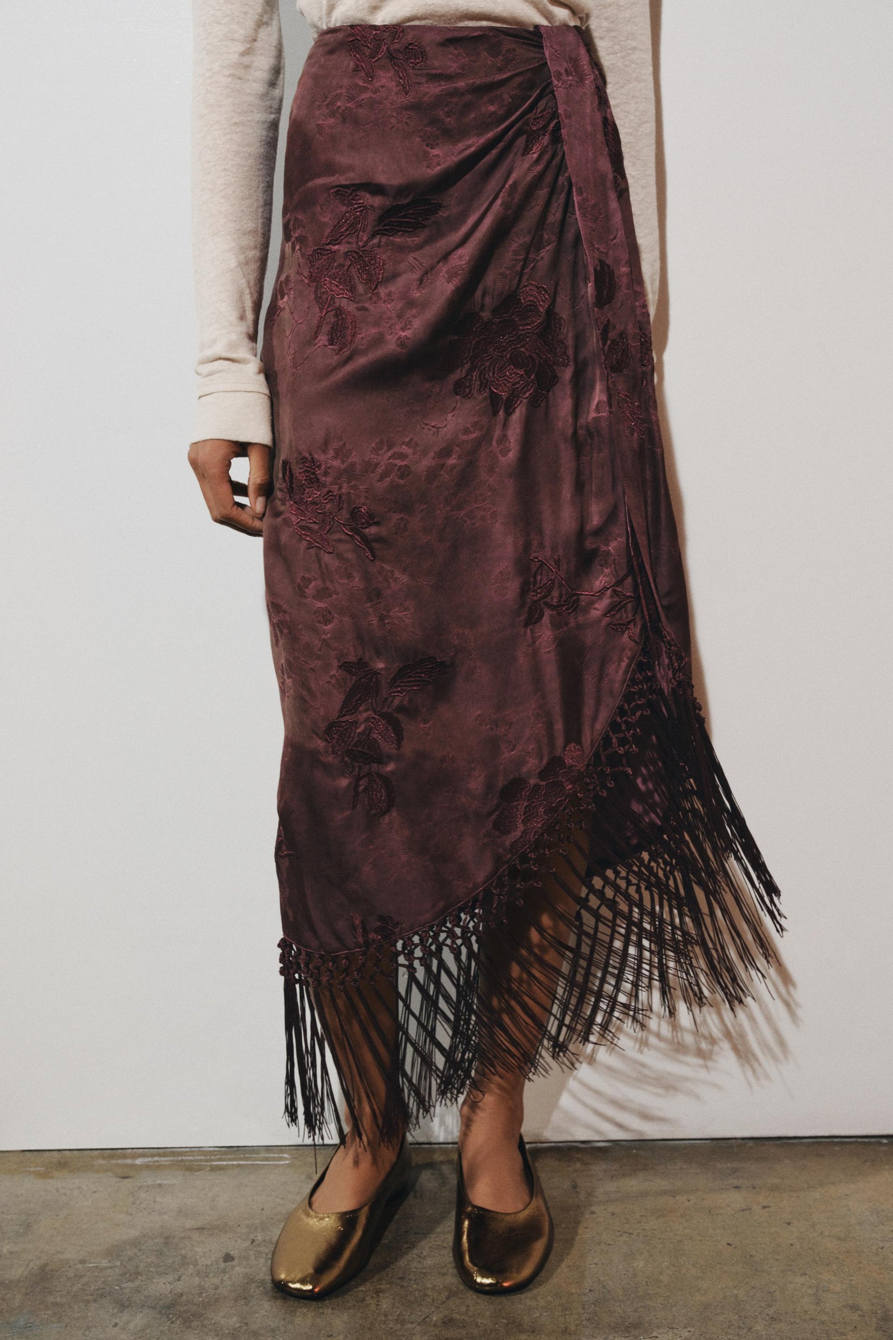 FRINGED EMBROIDERED SARONG SKIRT