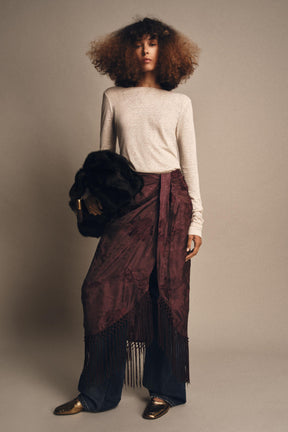 FRINGED EMBROIDERED SARONG SKIRT