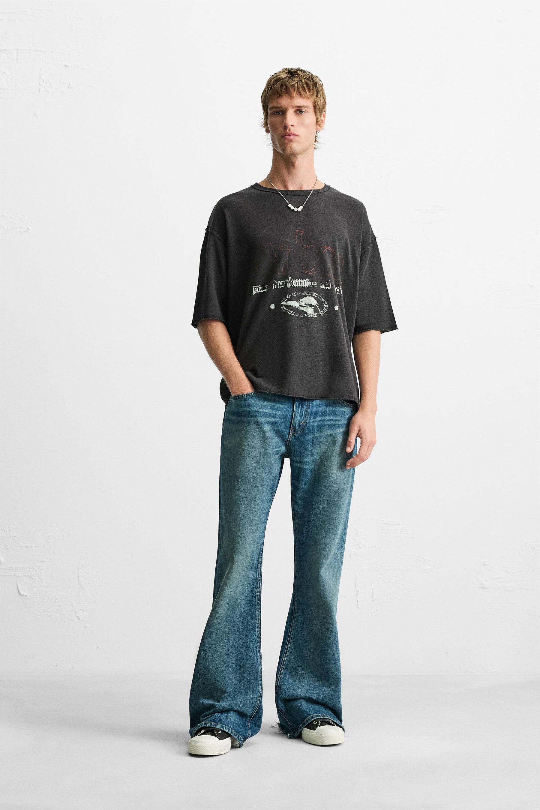 PRINTED WASHED KNIT T-SHIRT - Image 1