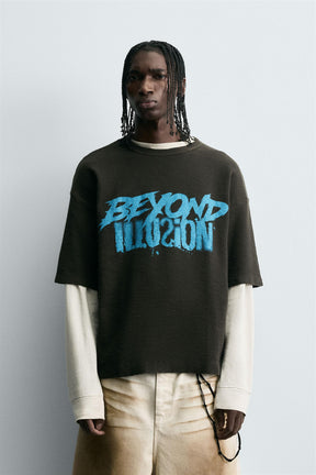 CONTRAST PRINT KNIT T-SHIRT - Image 2
