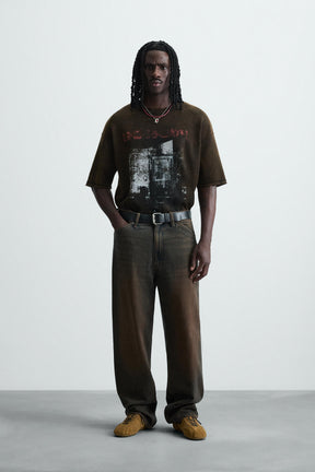 WASHED PRINTED KNIT T-SHIRT - Image 1