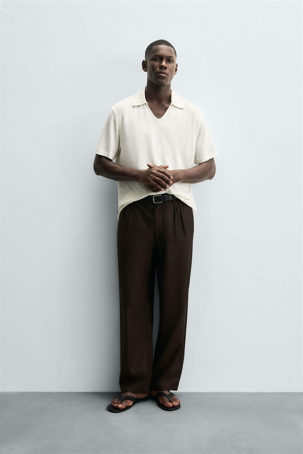 HEMP/VISCOSE KNIT POLO SHIRT - Image 1