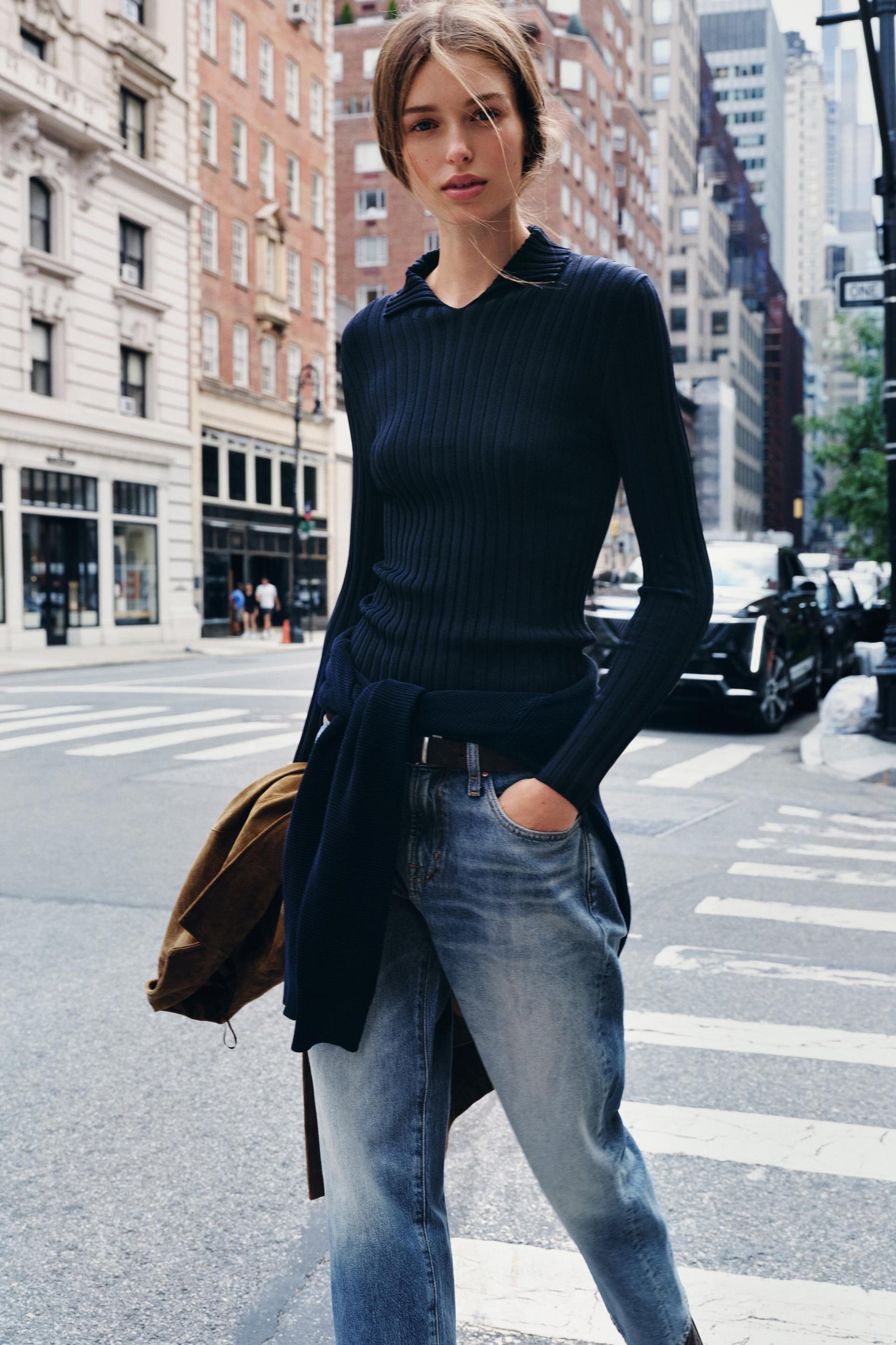 Ribbed Knit Polo Shirt