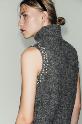Wool Blend Rhinestone Beaded