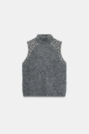 WOOL BLEND TOP WITH RHINESTONE BEADS - Image 5