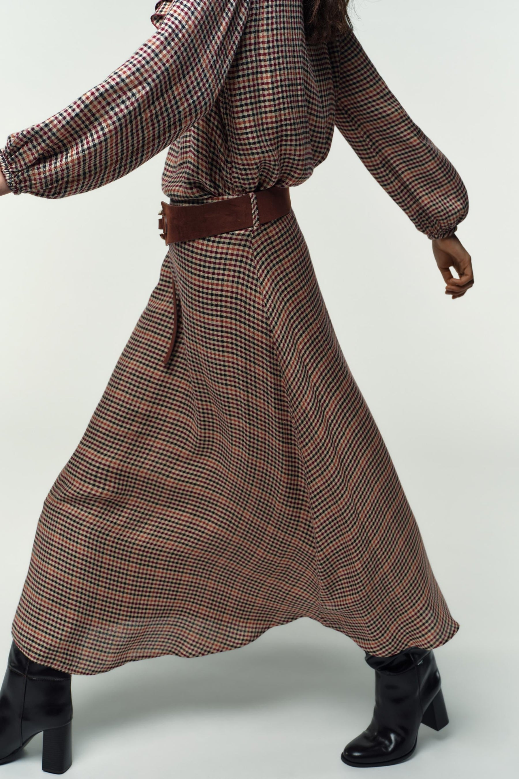 Belted Check Skirt