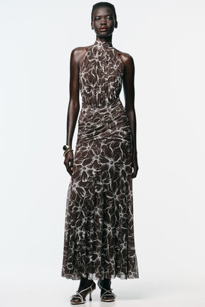 HALTER PRINTED TULLE MAXI DRESS - Image 1