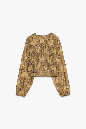 Tied-Detail Printed Blouse