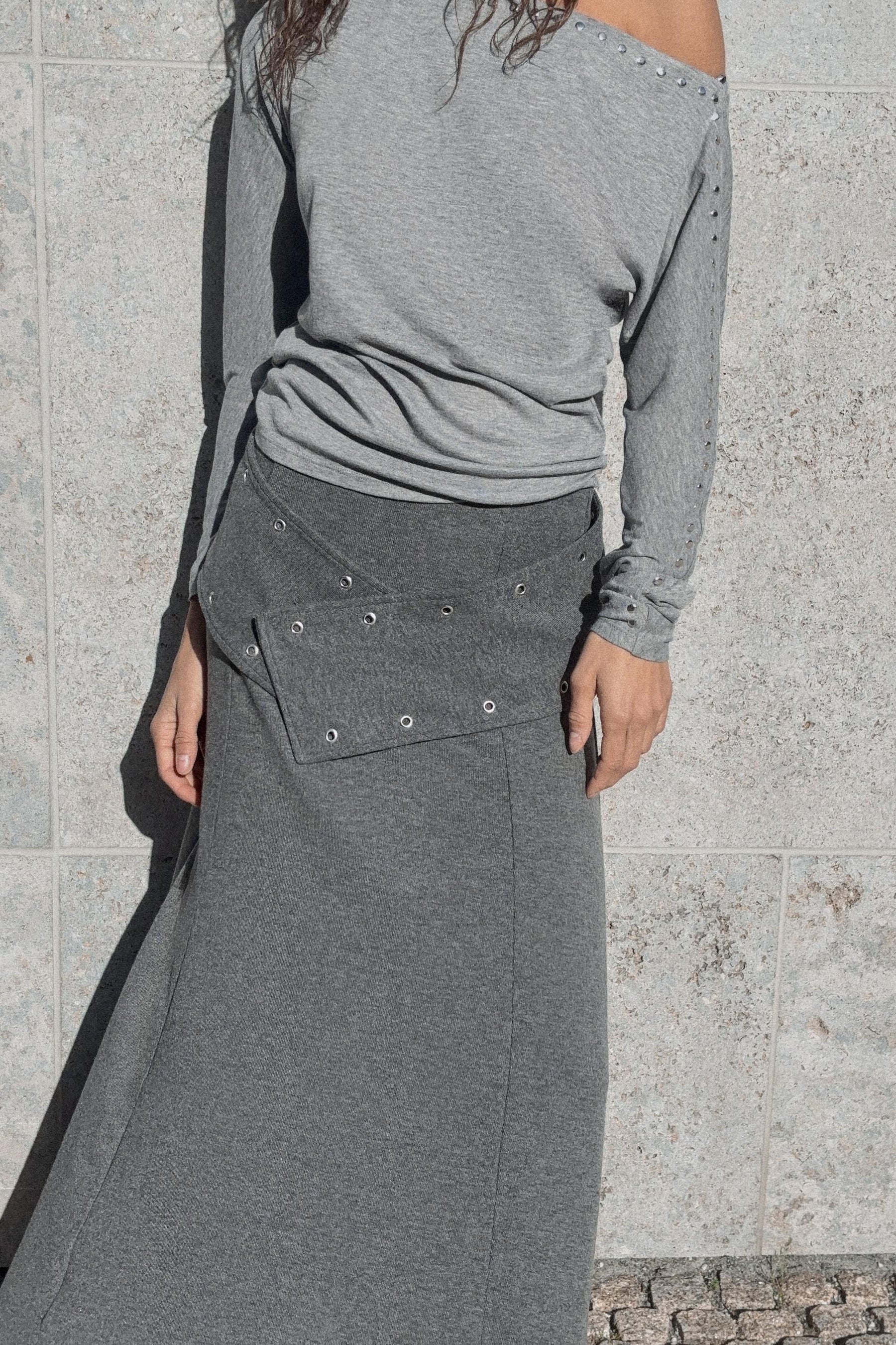 STUDDED MIDI SKIRT