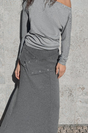 STUDDED MIDI SKIRT