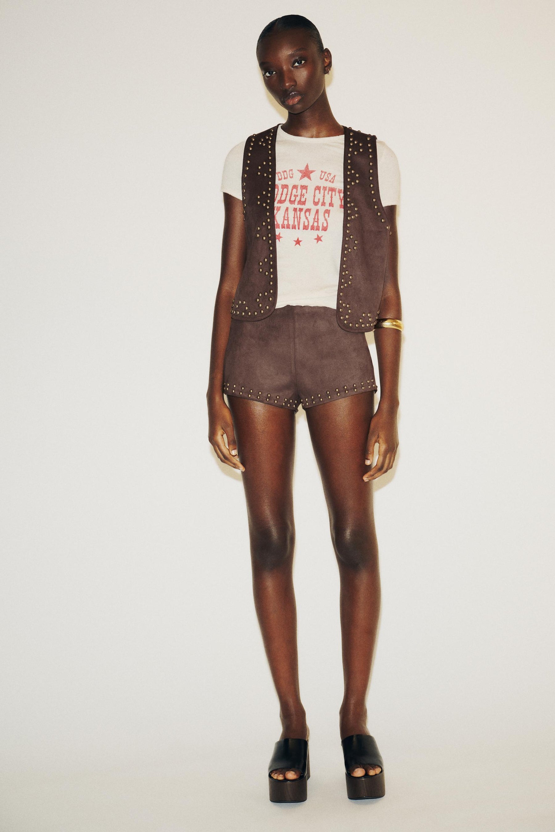 FAUX SUEDE STUD SHORTS