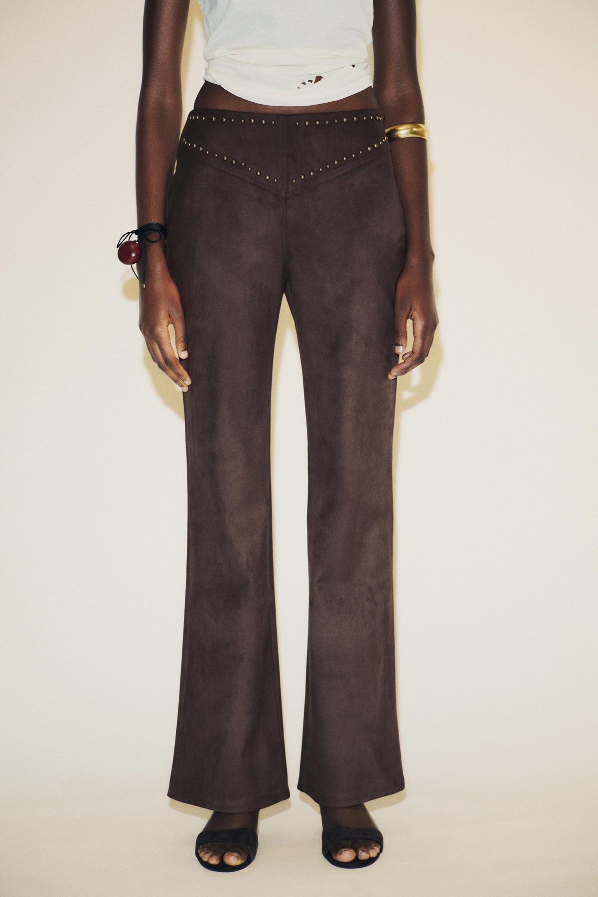 Faux Suede Flare Trousers