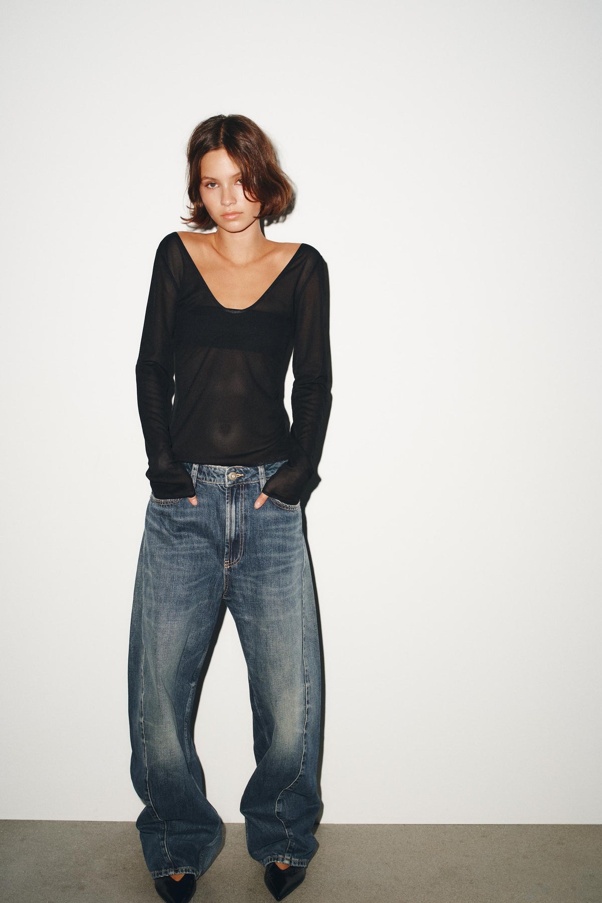 LONG SLEEVE SEMI-SHEER TOP