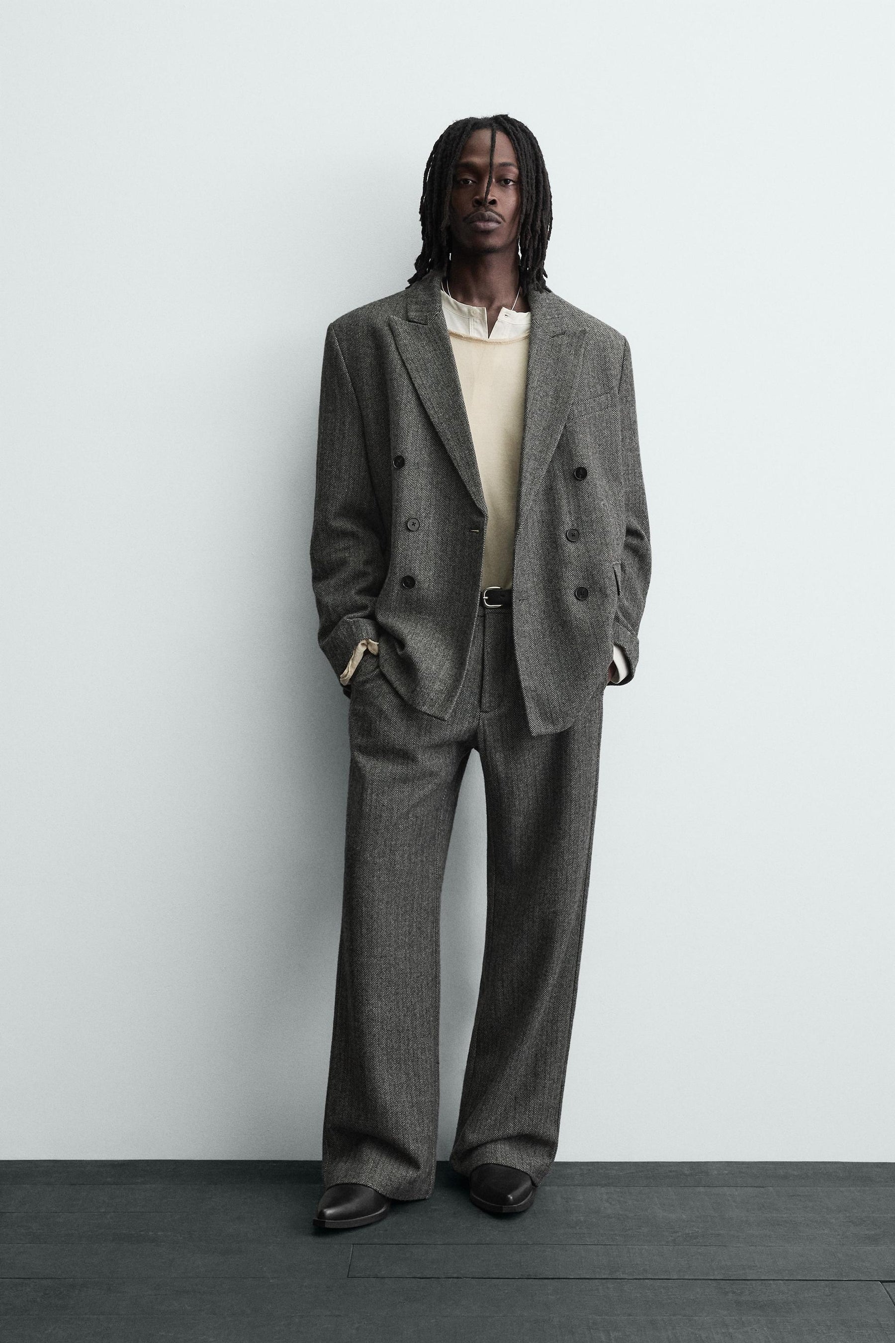 HERRINGBONE WOOL BLEND SUIT BLAZER - Image 1