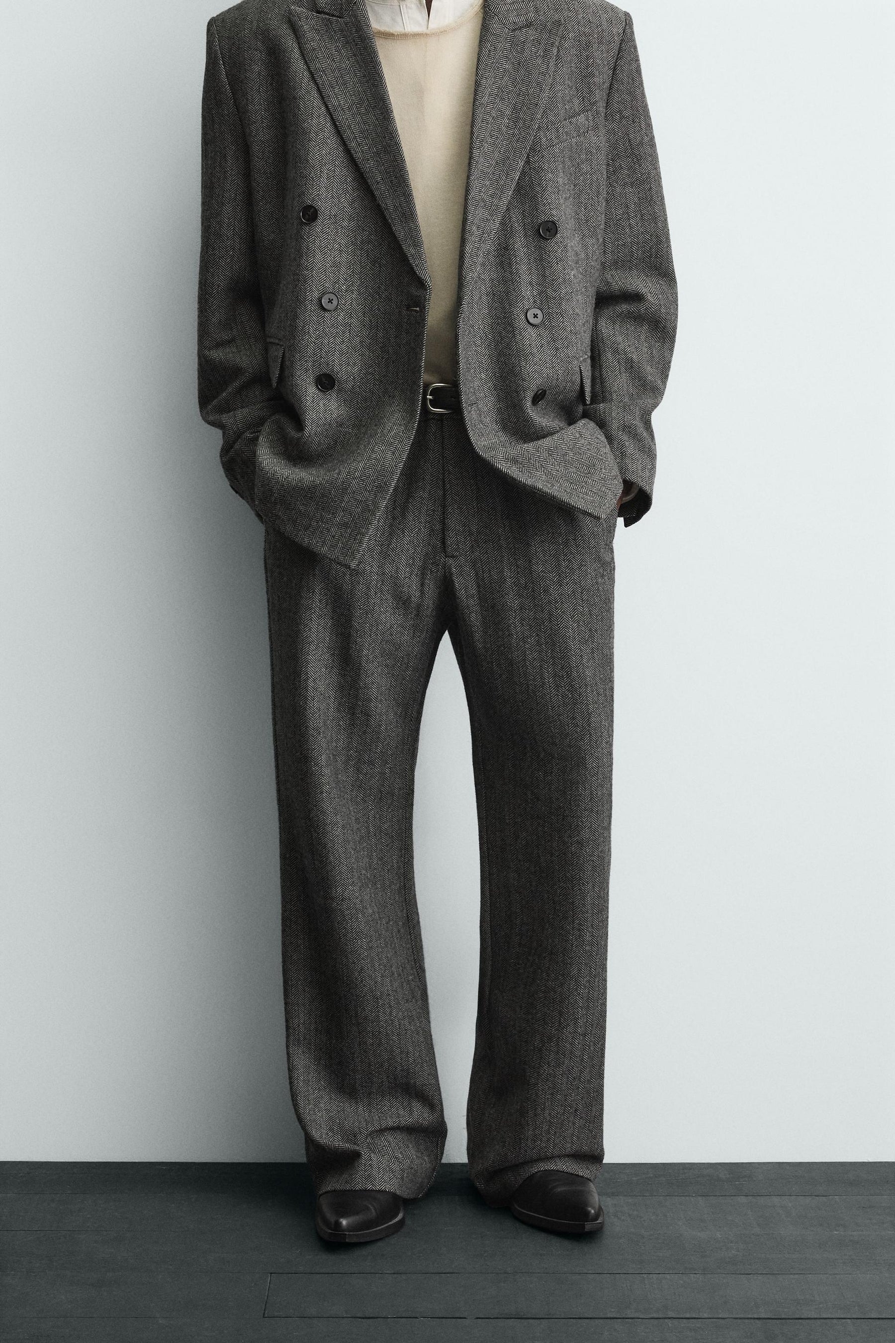 HERRINGBONE TEXTURED SUIT TROUSERS WITH WOOL - Image 2