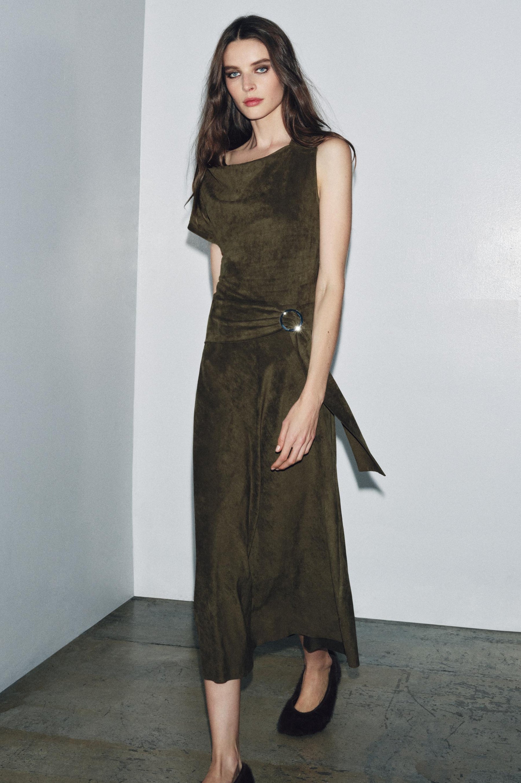 Asymmetric Faux Suede Dress